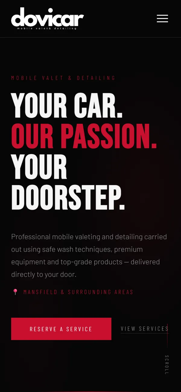 Dovicar website on a phone
